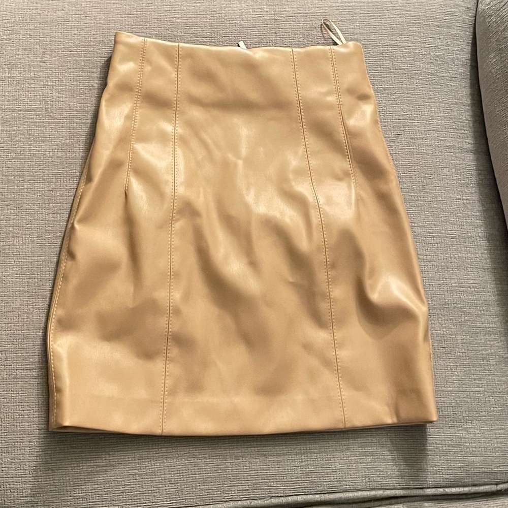 NWT Zara faux leather mini skirt taupe brown tan XS